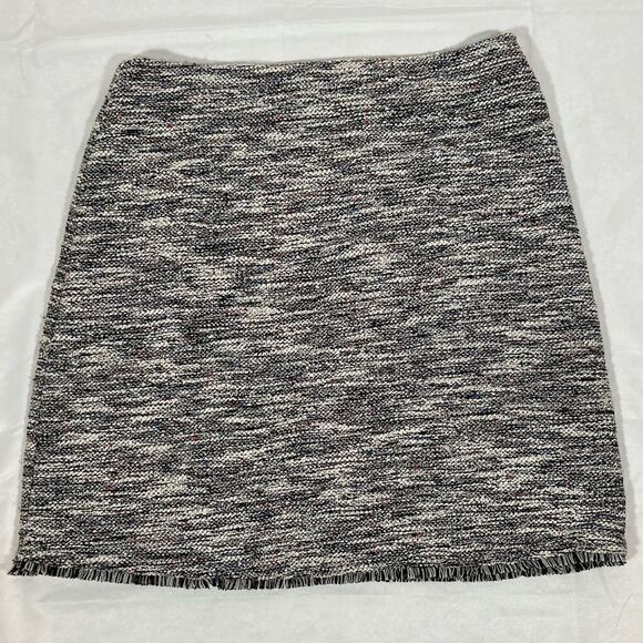 Loft Textured Tweed mini skirt fringe black white gray with pockets chic summer - Picture 5 of 9